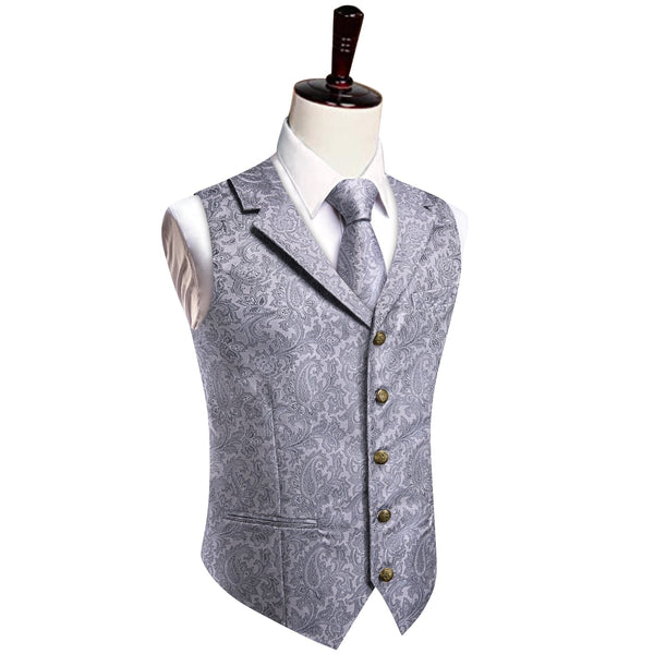 Wedding Vest Silver Grey Notched Lapel Waistcoat Necktie Set