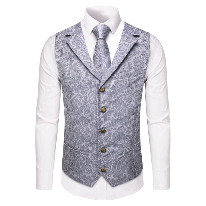 Wedding Vest Silver Grey Notched Lapel Waistcoat Necktie Set