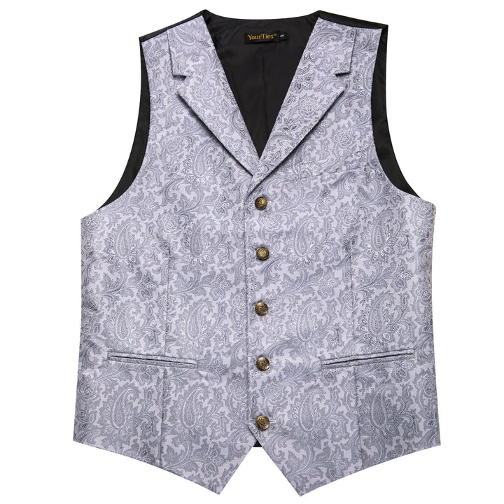 Wedding Vest Silver Grey Notched Lapel Waistcoat Necktie Set