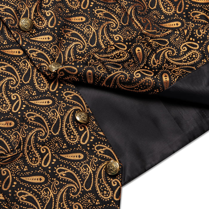 Wedding Vest Black Gold Paisley Men's Waistcoat Necktie Set