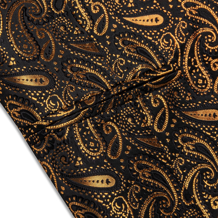 Wedding Vest Black Gold Paisley Men's Waistcoat Necktie Set