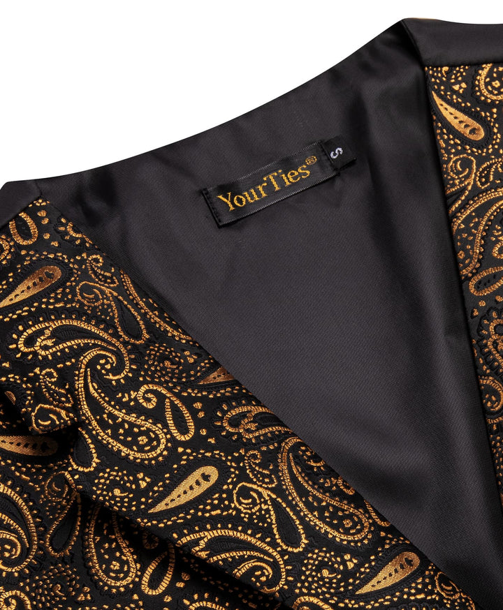 Wedding Vest Black Gold Paisley Men's Waistcoat Necktie Set