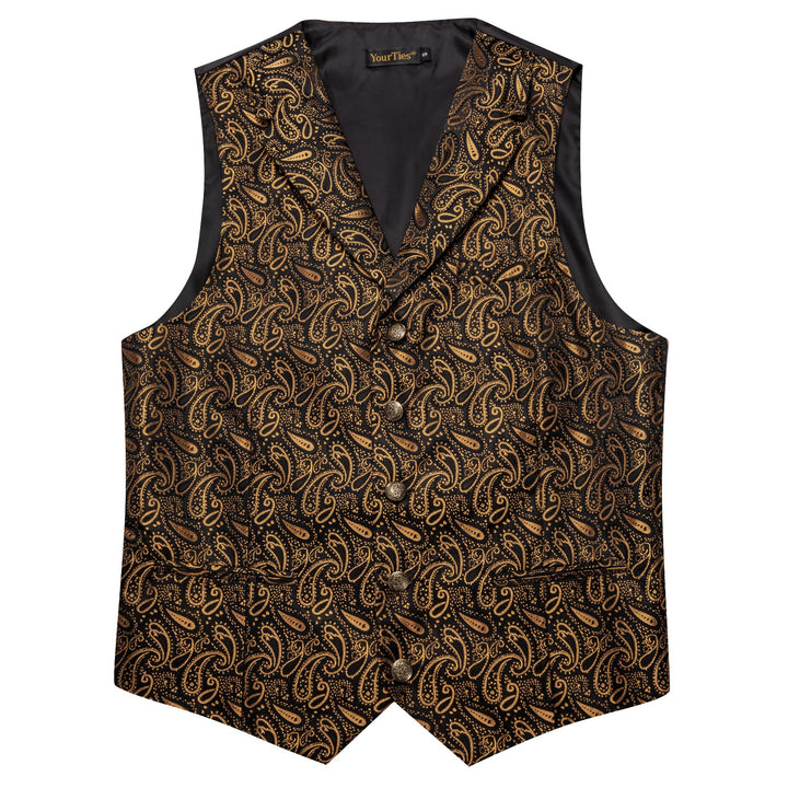 Wedding Vest Black Gold Paisley Men's Waistcoat Necktie Set