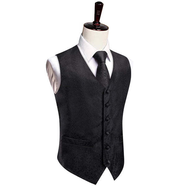 Black Wedding Waistcoat Formal V-Neck Vest Necktie Set for Men