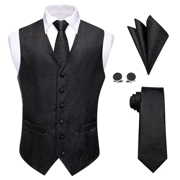 Black Wedding Waistcoat Formal V-Neck Vest Necktie Set for Men