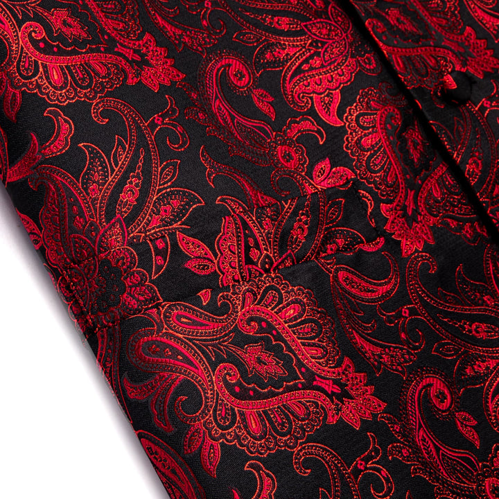 V-Neck Waistcoat Red Jacquard Paisley Men's Vest Necktie Set