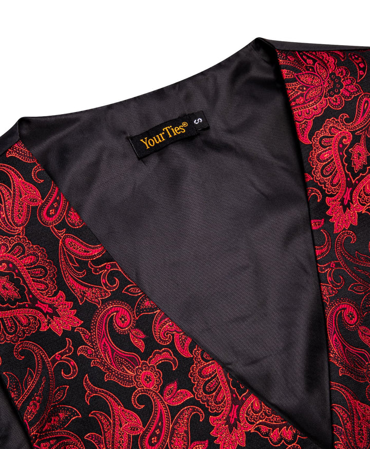 V-Neck Waistcoat Red Jacquard Paisley Men's Vest Necktie Set