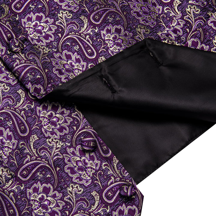 V-Neck Waistcoat Purple Beige Paisley Men's Vest Necktie Set