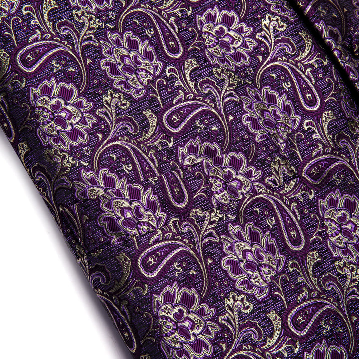 V-Neck Waistcoat Purple Beige Paisley Men's Vest Necktie Set