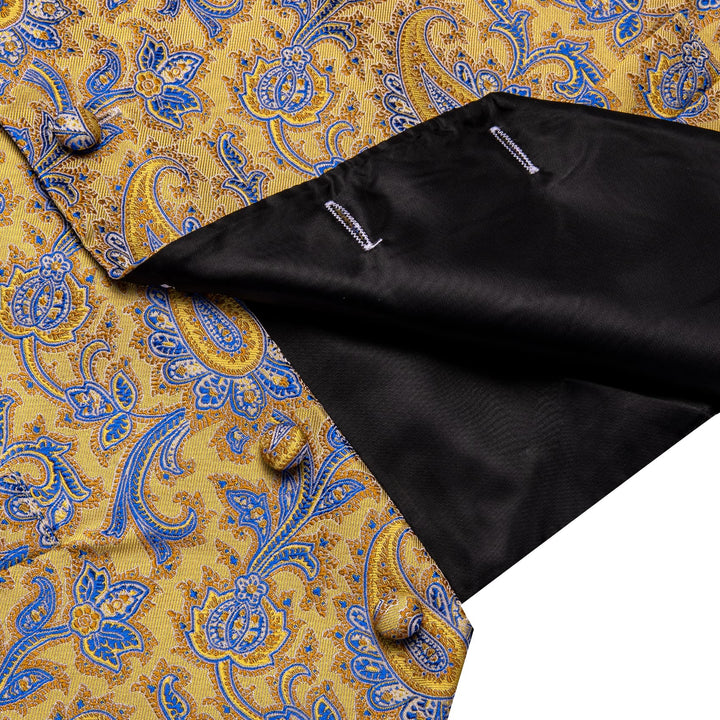 Light Yellow V-Neck Waistcoat Blue Paisley Vest Necktie Set