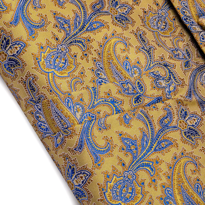 Light Yellow V-Neck Waistcoat Blue Paisley Vest Necktie Set