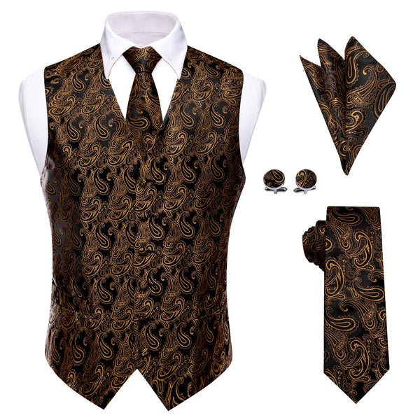 Brown Paisley Sleeveless Wedding Vest Necktie Set for Men