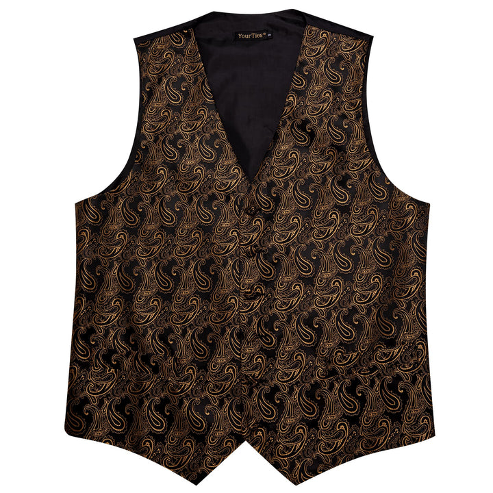 Brown Paisley Sleeveless Wedding Vest Necktie Set for Men