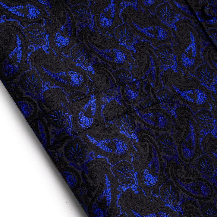 Royal Blue Waistcoat Paisley Black Sleeveless Vest Tie Set