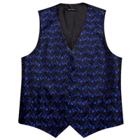 Royal Blue Waistcoat Paisley Black Sleeveless Vest Tie Set