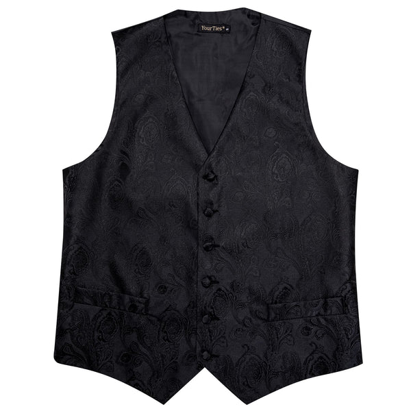 Black Wedding Waistcoat Paisley Sleeveless Mens Vest Tie Set