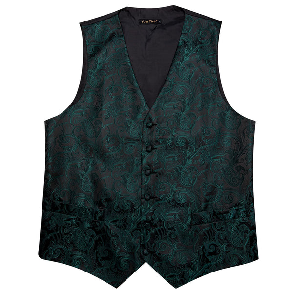 Sleeveless Wedding Waistcoat Paisley Dark Green Vest Tie Set
