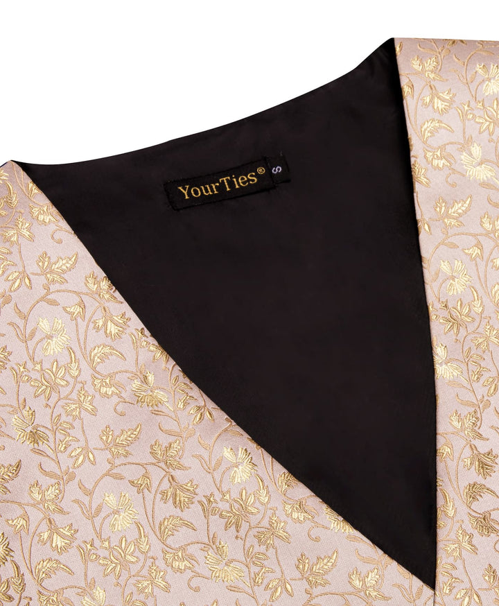 Champagne Vest Mens Jacquard Wedding Floral Vest Tie Set