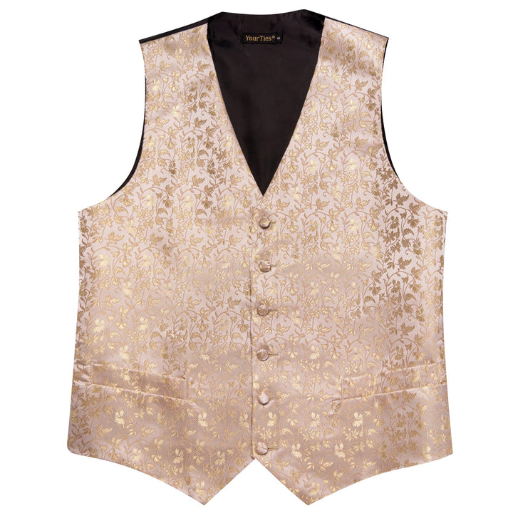 Champagne Vest Mens Jacquard Wedding Floral Vest Tie Set