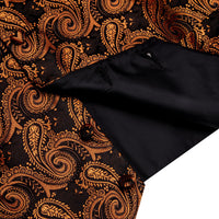 Paisley Vest Rust Orange Jacquard Black V-Neck Vest Tie Set