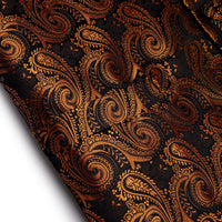 Paisley Vest Rust Orange Jacquard Black V-Neck Vest Tie Set