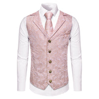 Paisley Waistcoat Pink Jacquard Notched Lapel Vest Tie Set