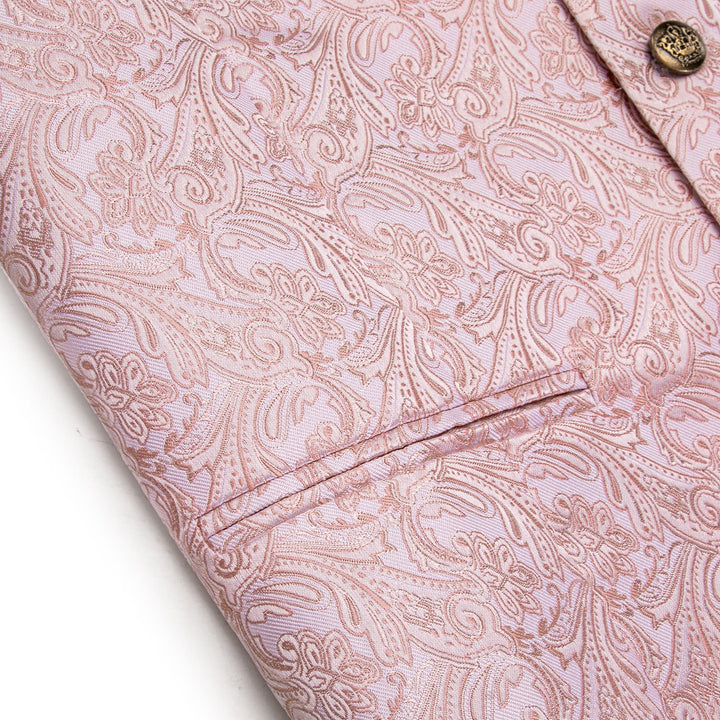 Paisley Waistcoat Pink Jacquard Notched Lapel Vest Tie Set