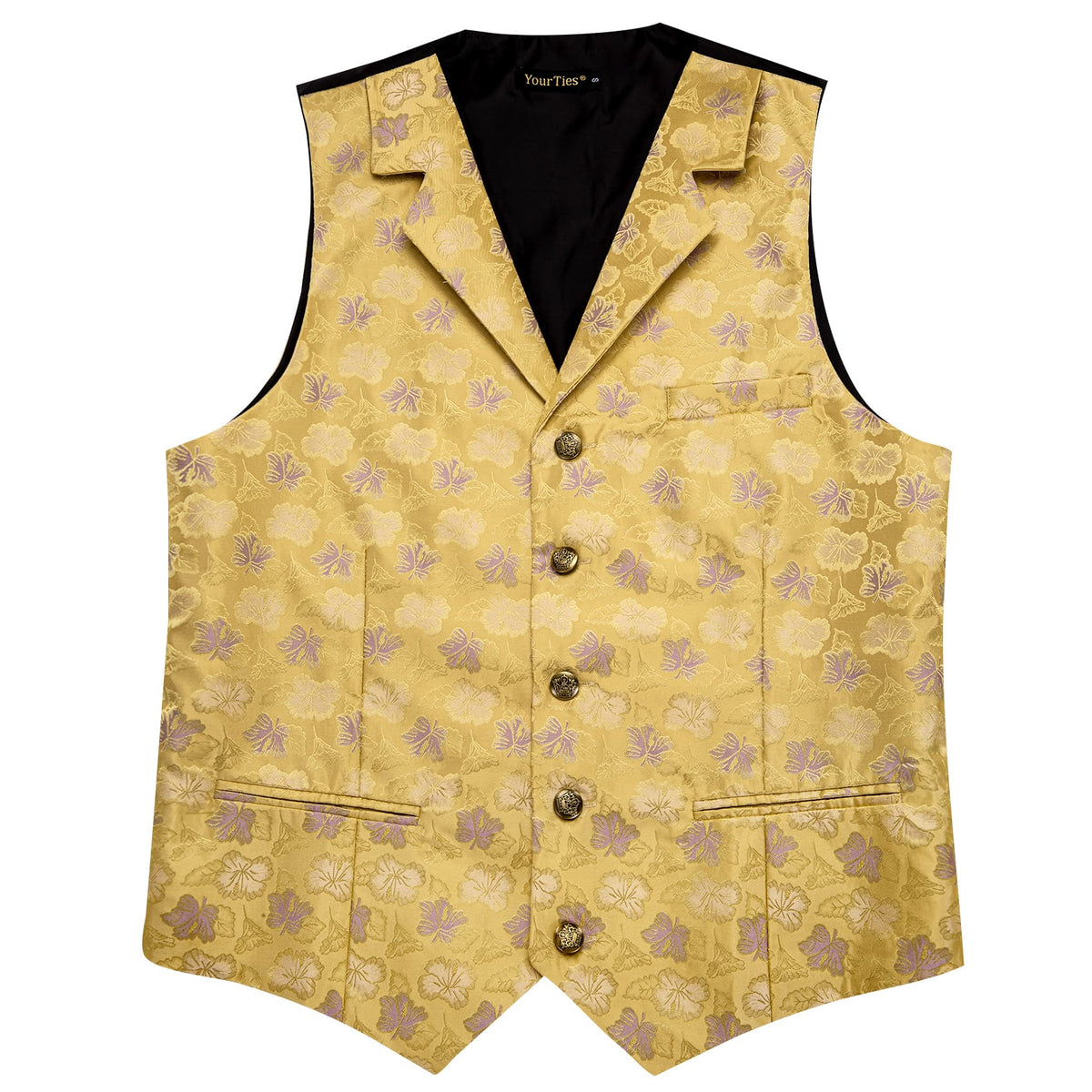 Yellow Waistcoat Thistle Purple Jacquard Floral Vest Tie Set