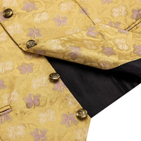 Yellow Waistcoat Thistle Purple Jacquard Floral Vest Tie Set