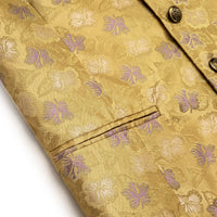 Yellow Waistcoat Thistle Purple Jacquard Floral Vest Tie Set