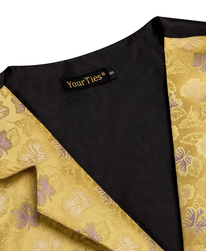 Yellow Waistcoat Thistle Purple Jacquard Floral Vest Tie Set