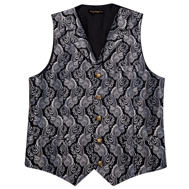 Black Silver Paisley Wedding Waistcoat Men's Vest Necktie Set