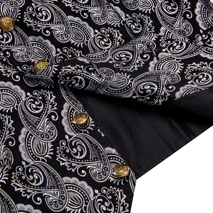 Black Silver Paisley Wedding Waistcoat Men's Vest Necktie Set