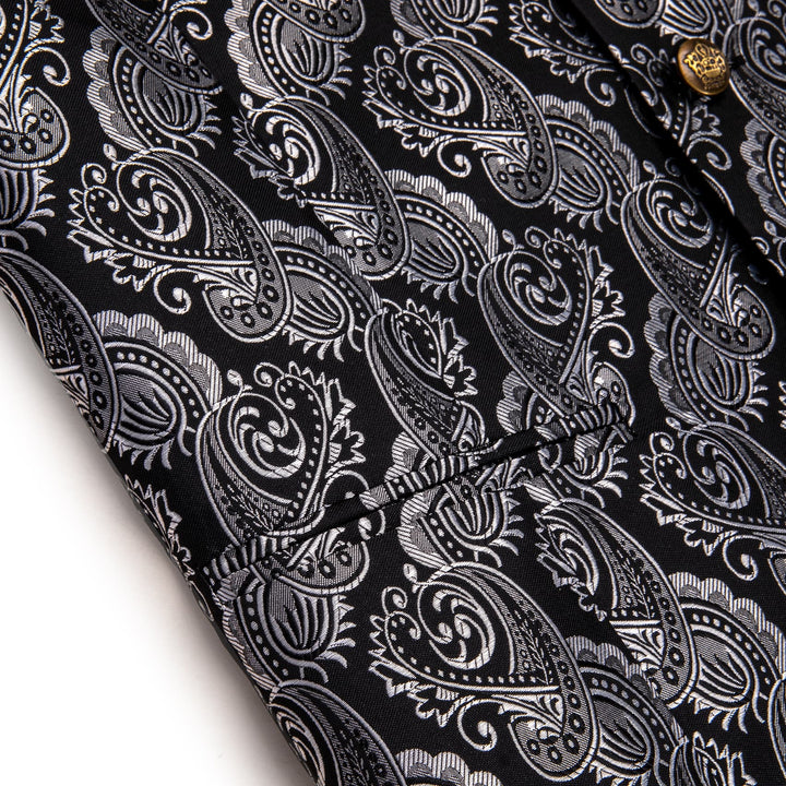 Black Silver Paisley Wedding Waistcoat Men's Vest Necktie Set