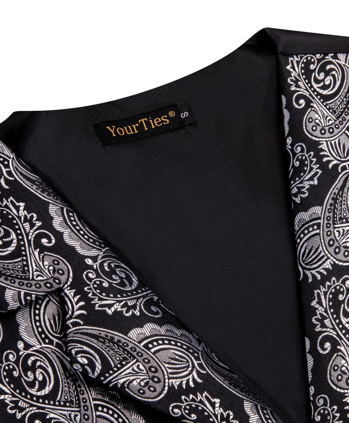 Black Silver Paisley Wedding Waistcoat Men's Vest Necktie Set