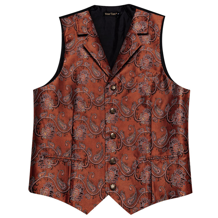  Rust Orange Paisley Wedding Waistcoat Silk Vest Necktie Set