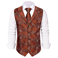  Rust Orange Paisley Wedding Waistcoat Silk Vest Necktie Set