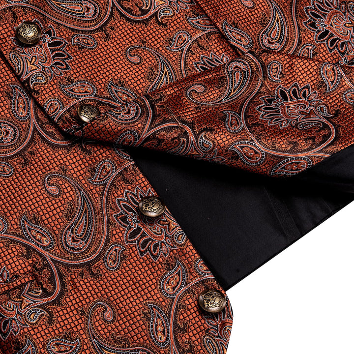  Rust Orange Paisley Wedding Waistcoat Silk Vest Necktie Set