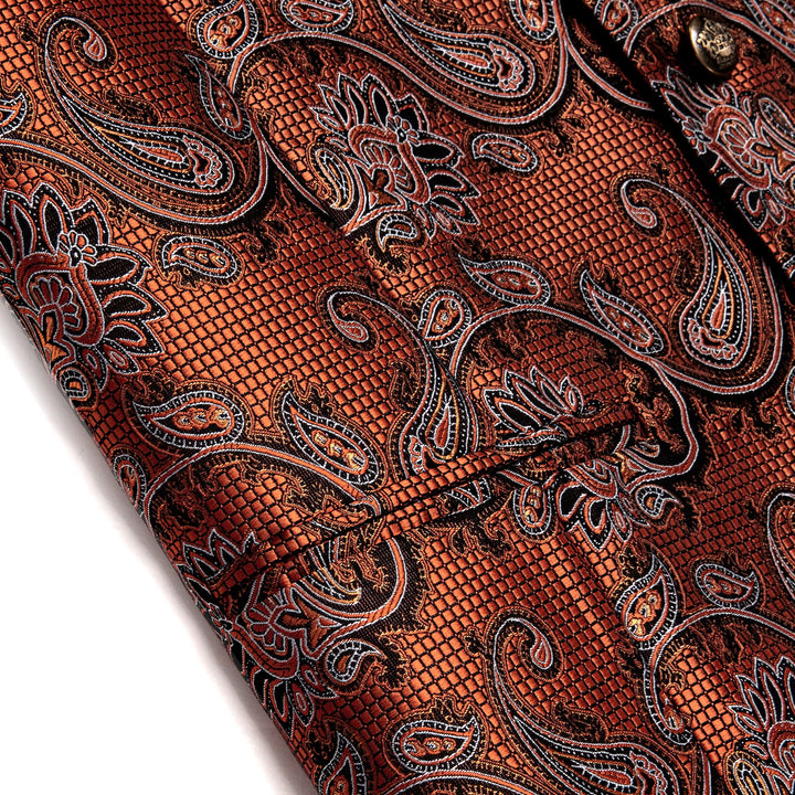  Rust Orange Paisley Wedding Waistcoat Silk Vest Necktie Set