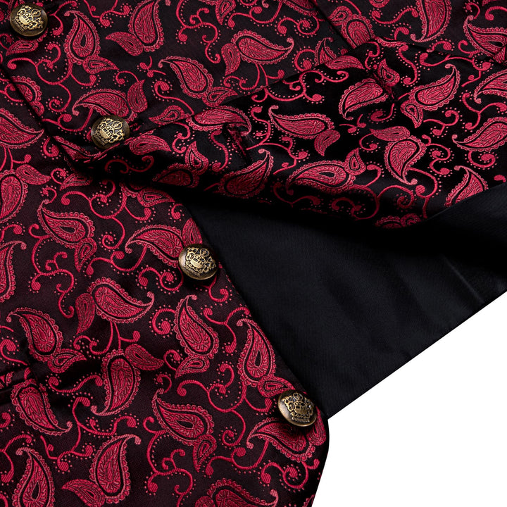 Deep Carmine Paisley Wedding Waistcoat Silk Vest Necktie Set