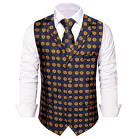 Deep Blue Wedding Waistcoat Yellow Floral Vest Necktie Set