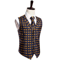 Deep Blue Wedding Waistcoat Yellow Floral Vest Necktie Set