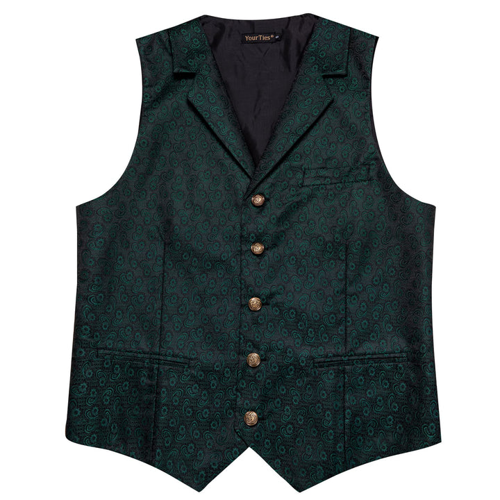 Jungle Green Wedding Waistcoat Mens Paisley Vest Necktie Set