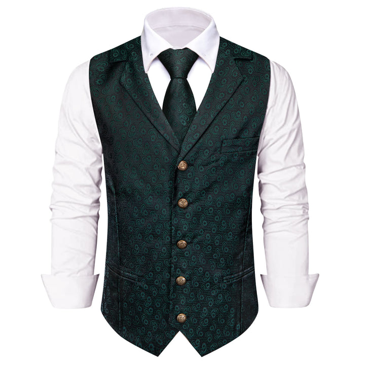 Jungle Green Wedding Waistcoat Mens Paisley Vest Necktie Set