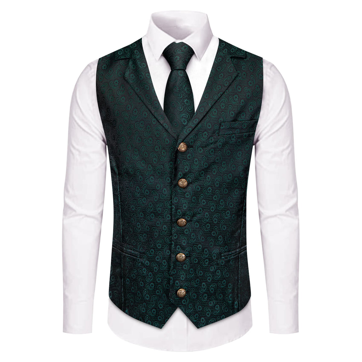 Jungle Green Wedding Waistcoat Mens Paisley Vest Necktie Set