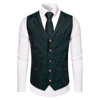 Jungle Green Wedding Waistcoat Mens Paisley Vest Necktie Set