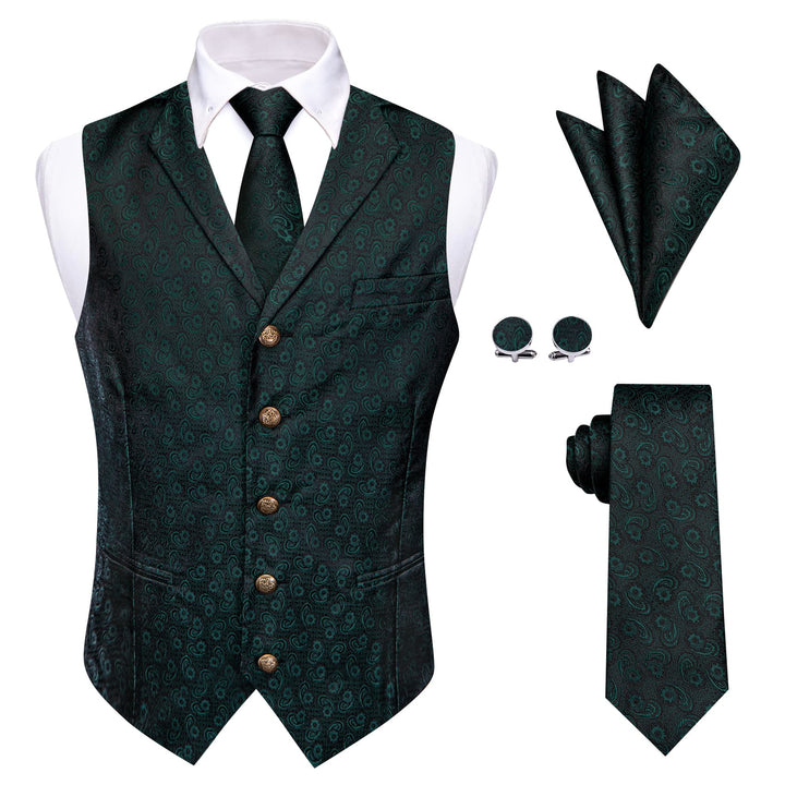 Jungle Green Wedding Waistcoat Mens Paisley Vest Necktie Set