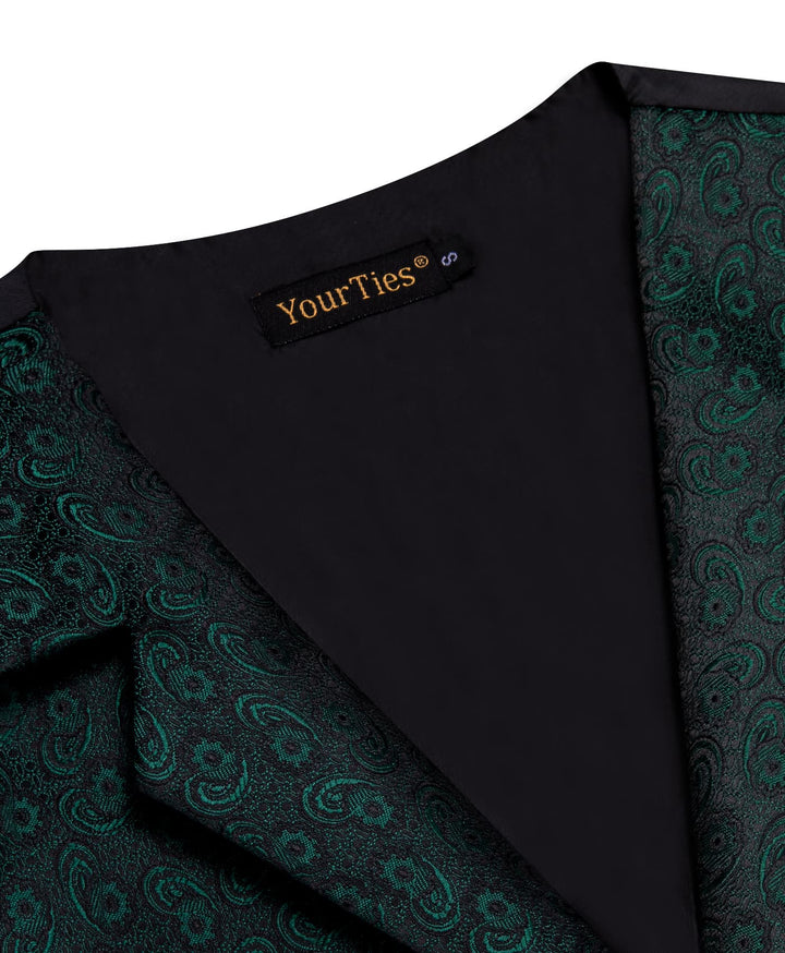 Jungle Green Wedding Waistcoat Mens Paisley Vest Necktie Set