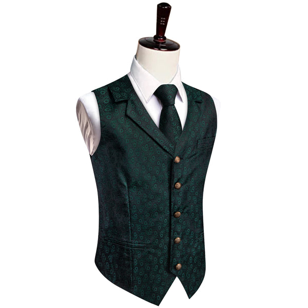 Jungle Green Wedding Waistcoat Mens Paisley Vest Necktie Set