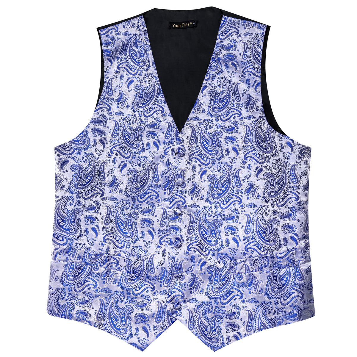 YourTies Sky Blue V-Neck Waistcoat Mens Silk Paisley Vest Necktie Set